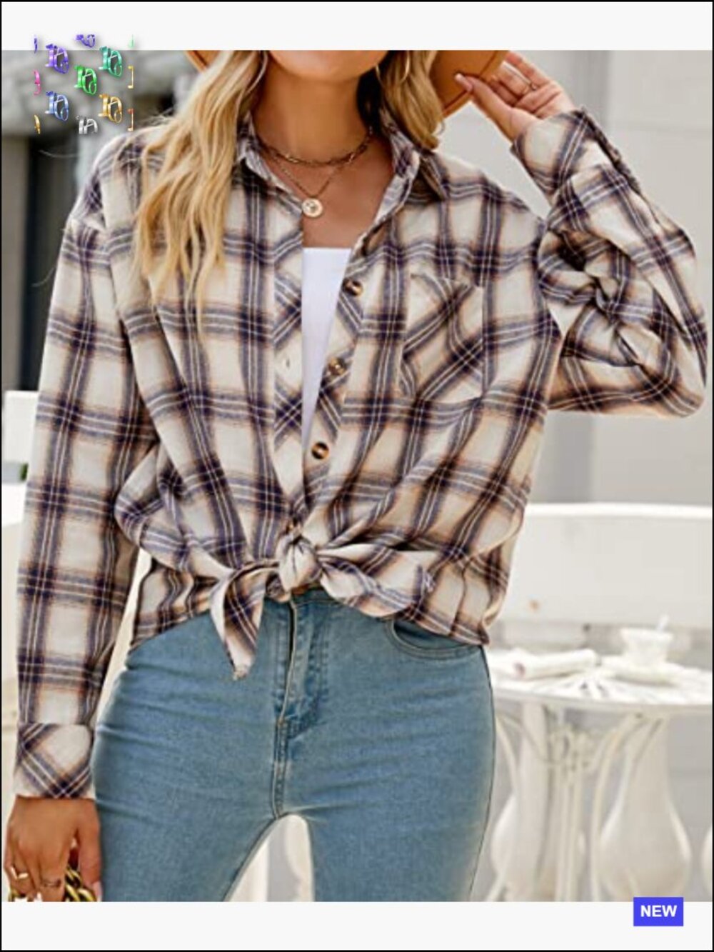 Oversized Button Down Flannel Shirt Business Casual Top with Pockets - Picture 3 of 7